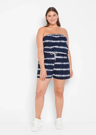 Combishort bustier en coton, Couleur: bleu foncé imprimé
