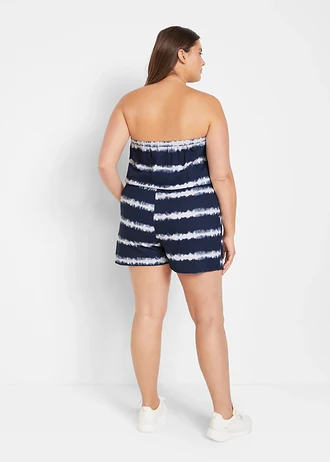 Combishort bustier en coton, Couleur: bleu foncé imprimé