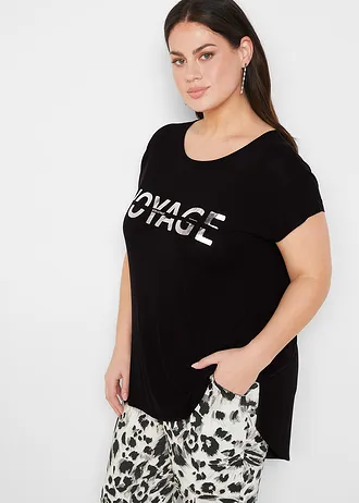 Longshirt in een viscosemix, Kleur: zwart-zilver met print