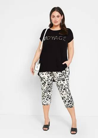 Longshirt in een viscosemix, Kleur: zwart-zilver met print