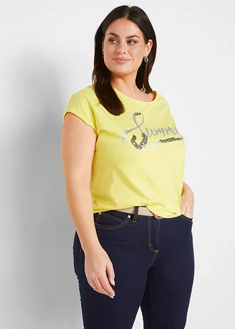 Tričko s pajetkami, barva: limetkovo-stříbrná s potiskem