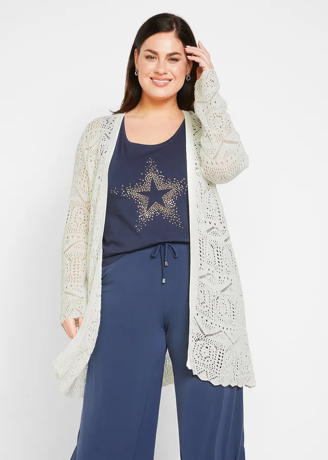 Lang vest van ajour, Kleur: wolwit