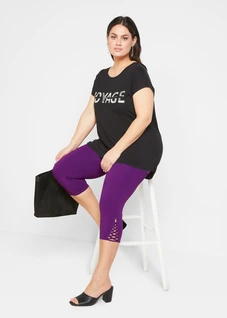 T-shirt long en viscose extensible, Couleur: noir/argenté imprimé