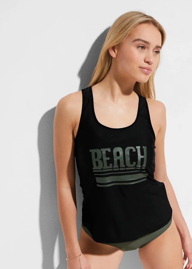 Tankini en bikinitop (3-dlg. set), Kleur: zwart-olijfgroen