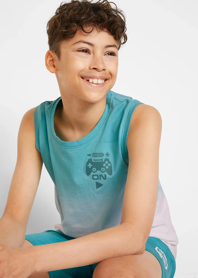 Jongens top en korte broek (2-dlg. set) van biologisch katoen • diepaqua-wit met print • product-page.page-title-suffix