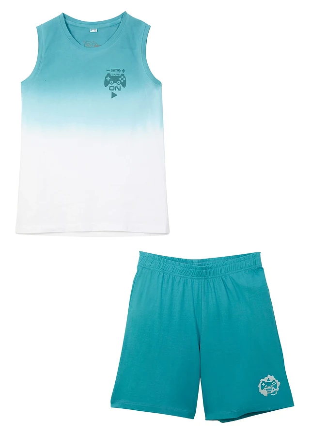 Jongens top en korte broek (2-dlg. set) van biologisch katoen • diepaqua-wit met print • product-page.page-title-suffix
