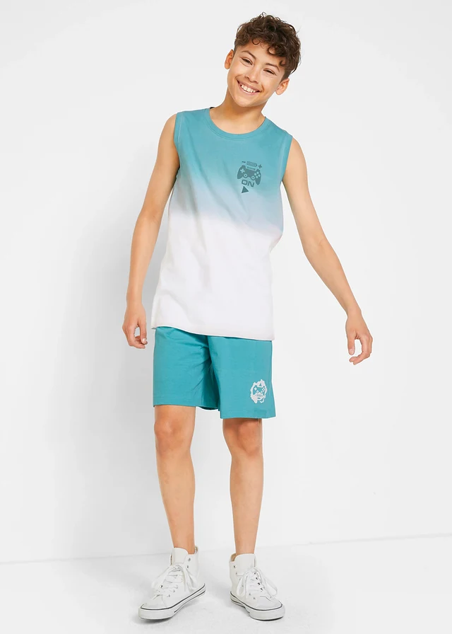 Top et short enfant (Ens. 2 pces.), Couleur: bleu ciel profond-blanc imprimé