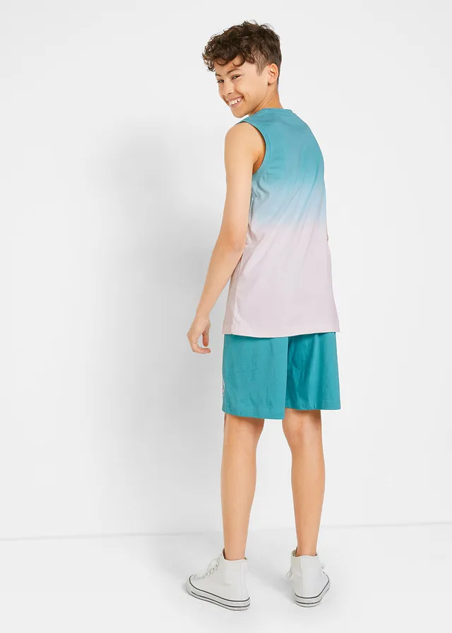 Jongens top en korte broek (2-dlg. set) van biologisch katoen, Kleur: diepaqua-wit met print