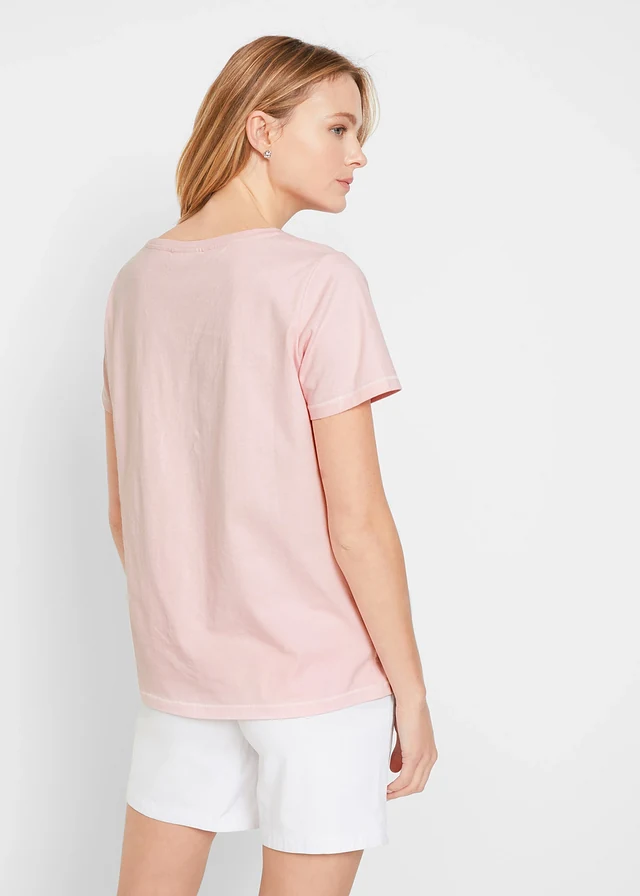 T-shirt, Kleur: roze poudre-wit met print