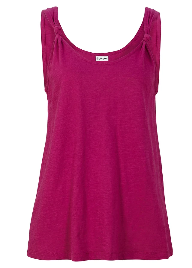 Katoenen top met knoopdetails, Kleur: violetorchidee