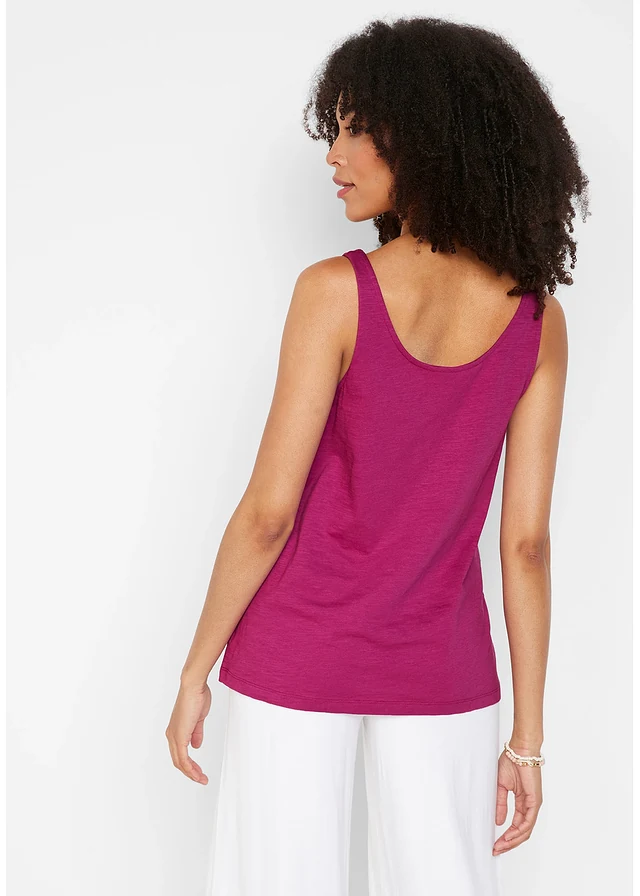 Katoenen top met knoopdetails, Kleur: violetorchidee