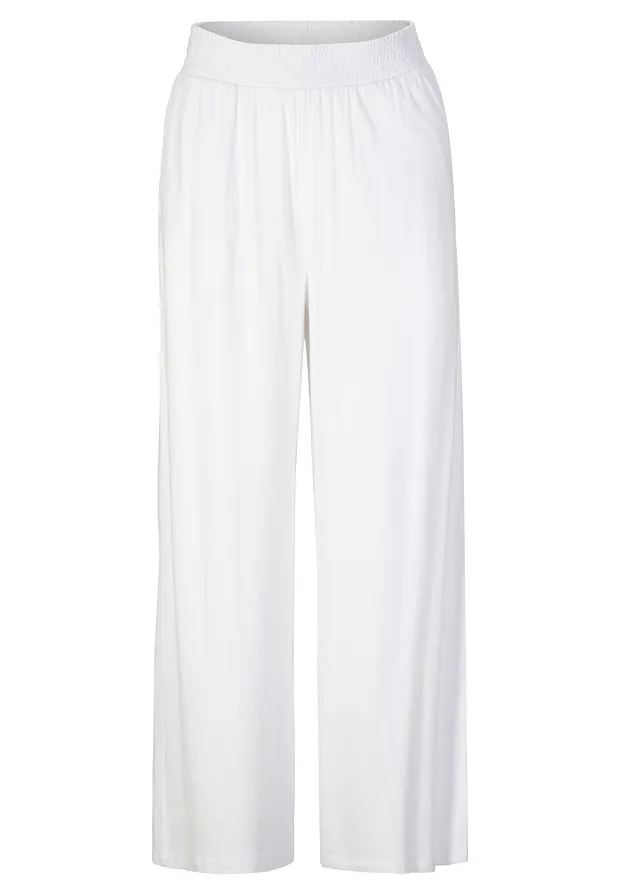 Pantalon fluide en jersey viscose, longueur 7/8 • blanc • Boutique bonprix