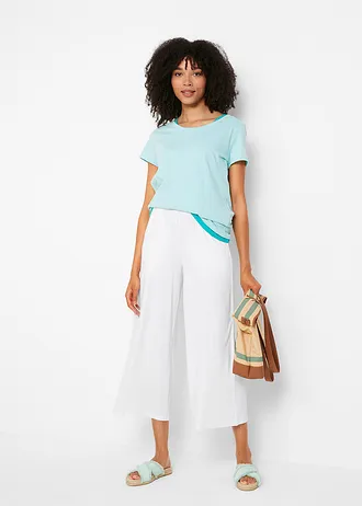 Pantalon fluide en jersey viscose, longueur 7/8, Couleur: blanc