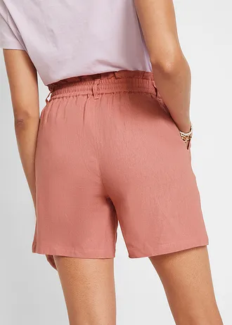 Šortky se lnem a s pasem tzv. paperbag • kouřově růžová • bonprix obchod