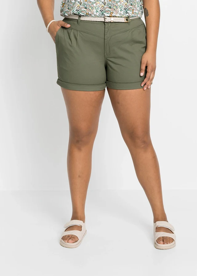 Short van katoen, Kleur: olijfgroen
