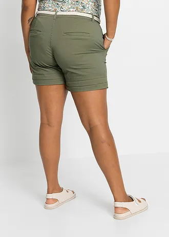 Short met riem, Kleur: olijfgroen