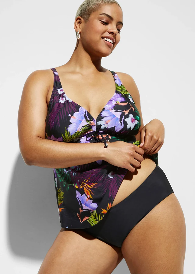 Tankini à col V (ens. 2 pces), Couleur: noir/violet floral