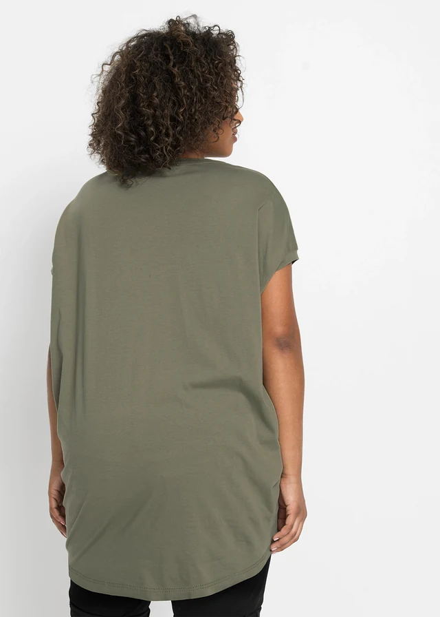 T-shirt long 100% coton, Couleur: olive