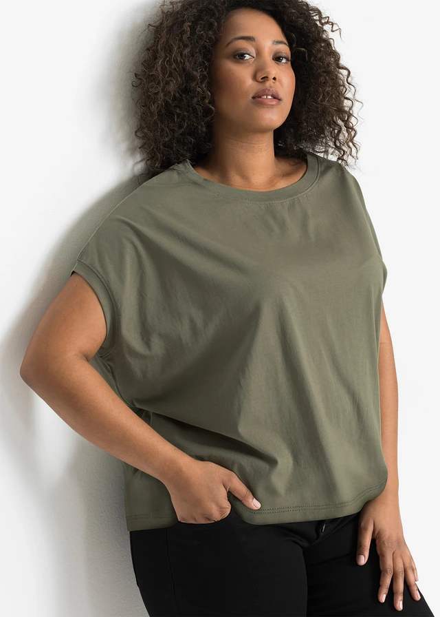 T-shirt long 100% coton, Couleur: olive