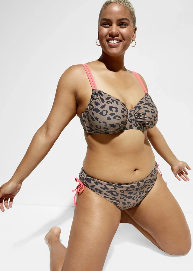 Beugel bikini met strikkoordjes (2-dlg. set), Kleur: beige-zwart luipaardprint