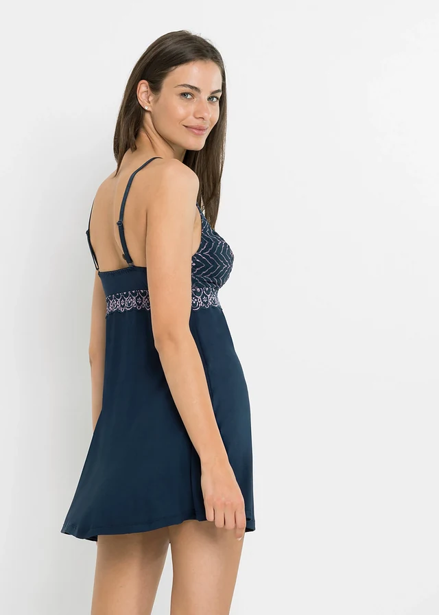 Slipdress, Kleur: donkerblauw-roze