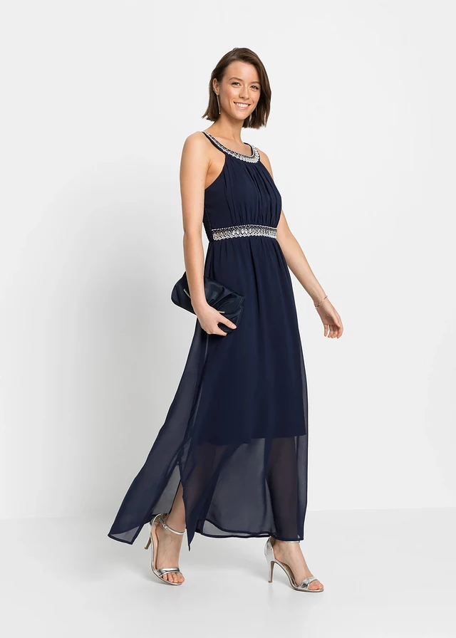 Robe longue avec strass, Couleur: bleu foncé