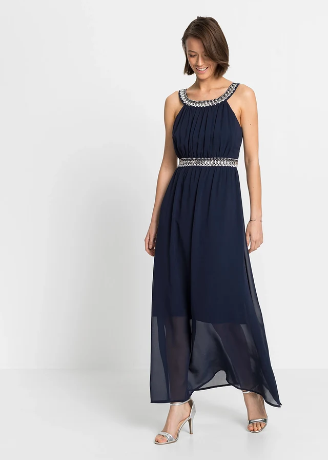 Robe longue avec strass, Couleur: bleu foncé