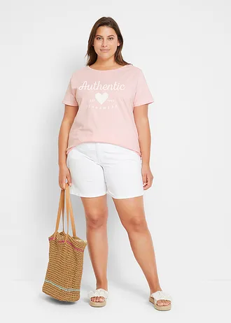 Tričko, barva: pudrově růžovo-bílá s potiskem