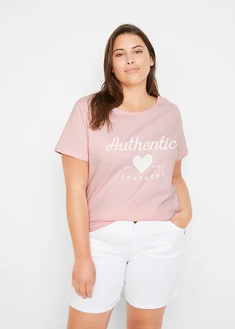 Tričko, barva: pudrově růžovo-bílá s potiskem