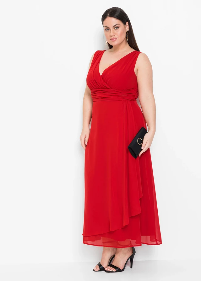 Robe en mousseline avec fronces, Couleur: rouge