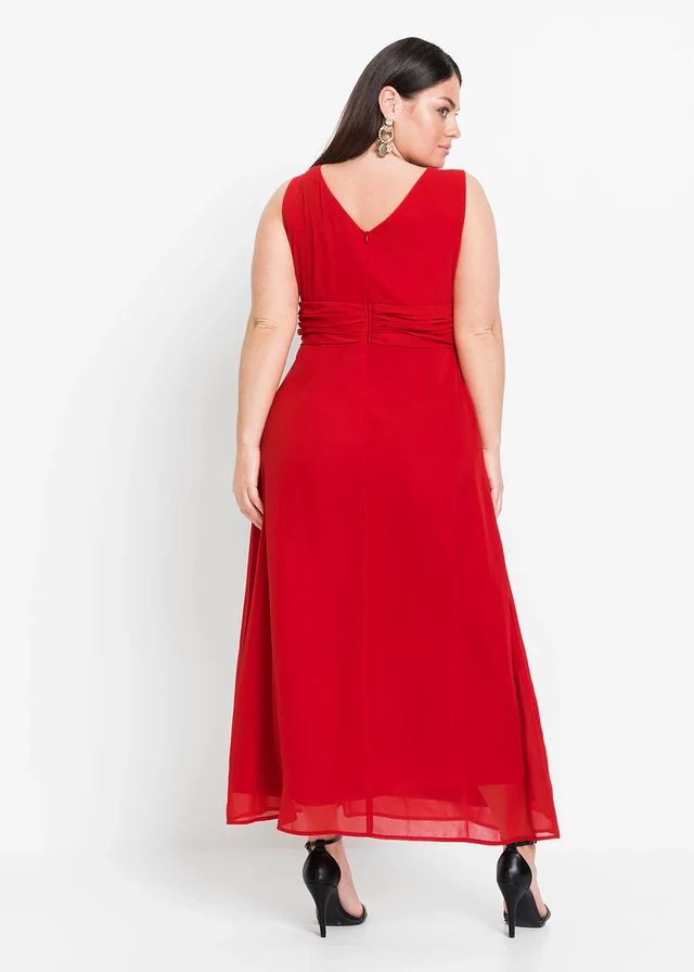 Jurk van chiffon met plooitjes, Kleur: rood