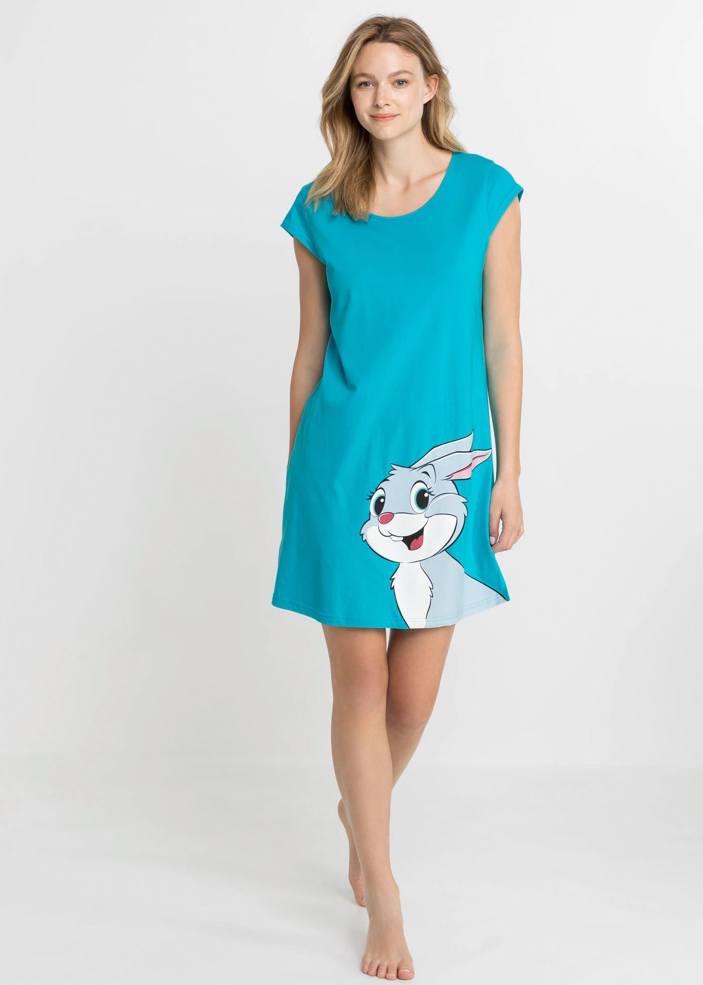 Krátká noční košile z čisté organické bavlny • sytě aqua s potiskem • bonprix obchod