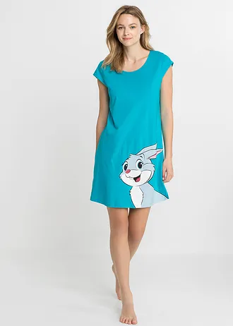 Krátká noční košile z čisté organické bavlny • sytě aqua s potiskem • bonprix obchod