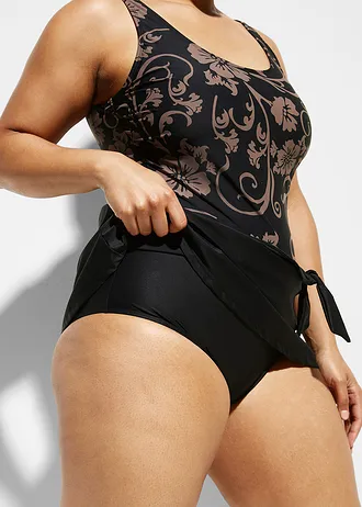 Stahovací koupací šaty, mírná tvarovací funkce, barva: černo-hnědošedá s květy