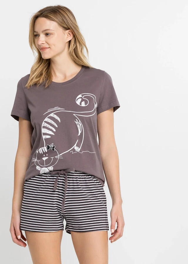 Pyjashort avec chouchou, Couleur: prune fumé rayé
