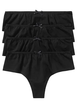 Stringi z wygodnej bawełny (4 pary) • czarny • sklep bonprix