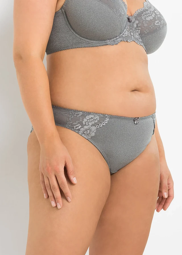 Slip met subtiel kant (set van 2), Kleur: aardbeirood+grijs gemêleerd