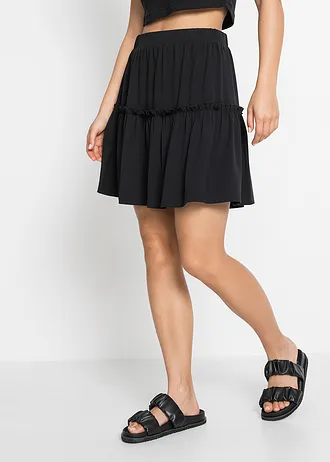 Jersey rok in een viscosemix met volant • zwart • bonprix online shop