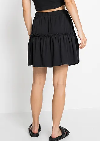 Jersey rok in een viscosemix met volant • zwart • bonprix online shop