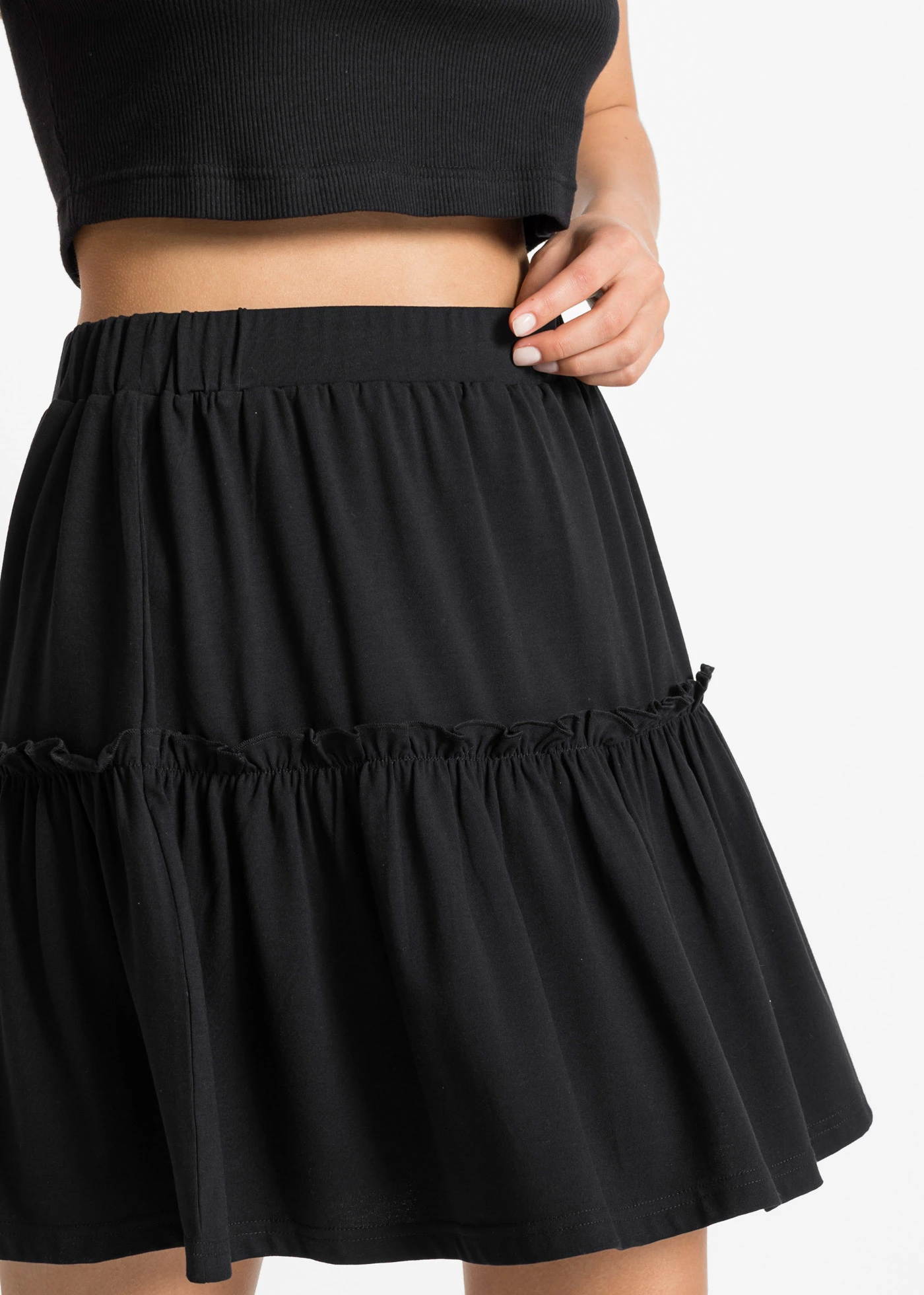 Jersey rok in een viscosemix met volant • zwart • bonprix online shop