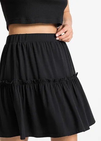 Jersey rok in een viscosemix met volant • zwart • bonprix online shop