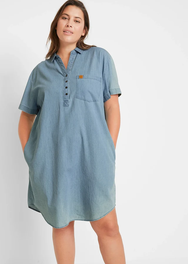 Robe en jean, manches courtes, Couleur: bleu glacier denim used
