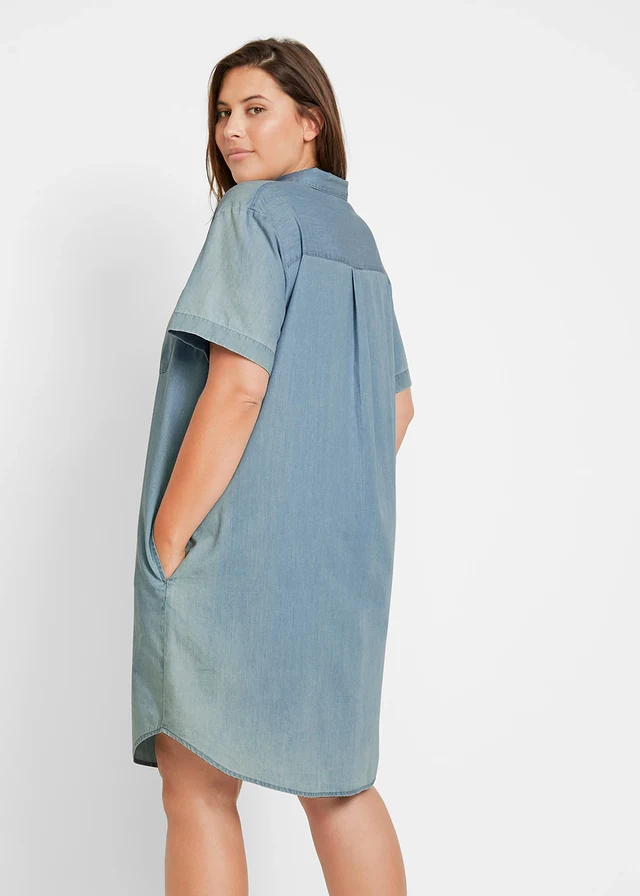 Sukienka jeansowa, krótki rękaw, kolor: jasnoniebieski denim "used"