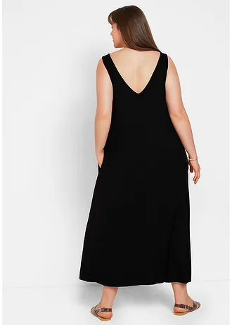 Lange jersey jurk met viscose, Kleur: zwart
