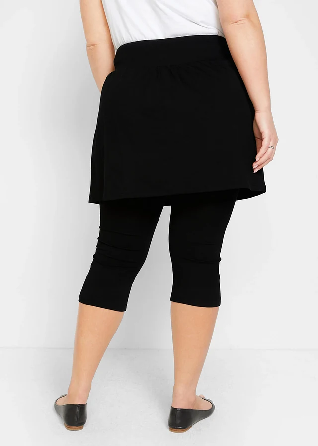Legging 3/4 avec jupe en coton extensible, Couleur: noir