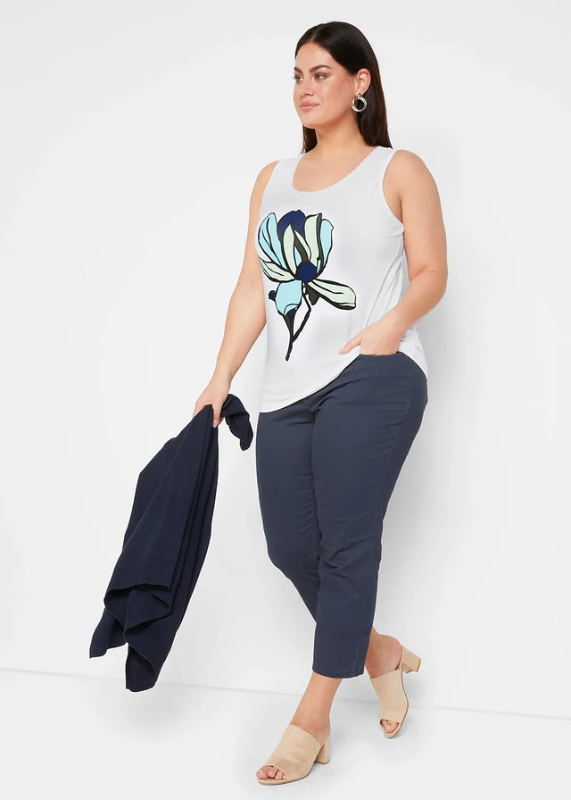 Pantalon extensible 7/8, Couleur: bleu foncé