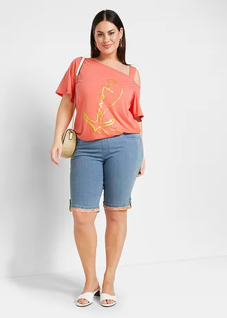 Bermudy dżinsowe z kolorowym wywinięciem, kolor: jasnoniebieski denim