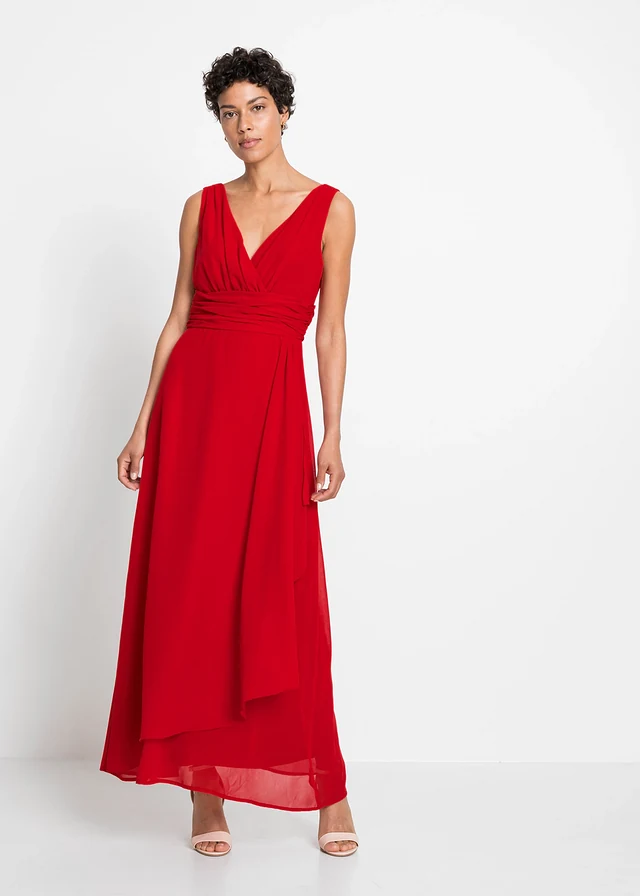 Robe en mousseline avec fronces, Couleur: rouge