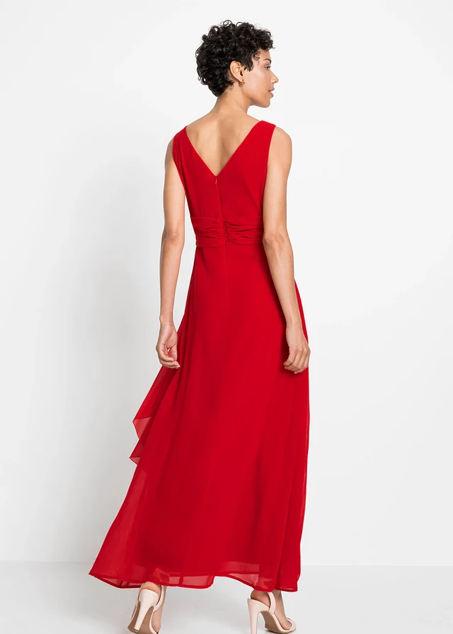 Robe en mousseline avec fronces, Couleur: rouge