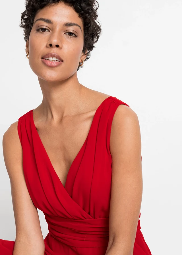 Robe en mousseline avec fronces, Couleur: rouge